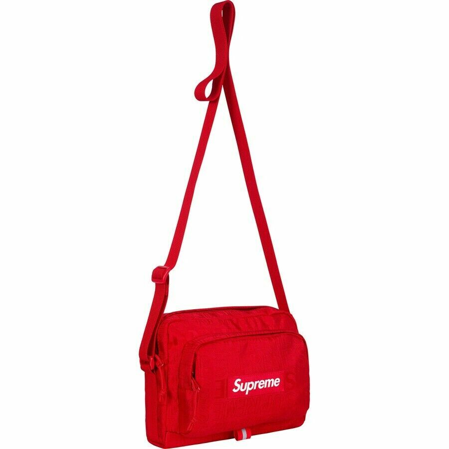 supreme shoulder bag on person